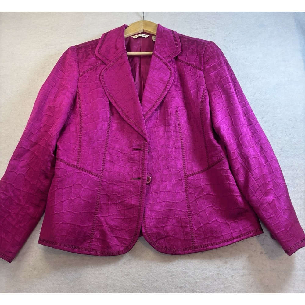 Women's Laura Ashley Jacket Med Pink 2 Button Blazer Textured Silk Blend